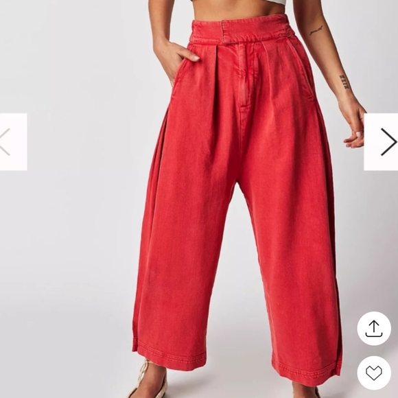 Free People Pants - NWOT Free People Cool Harbor Red Elastic Waist Wide Leg Pants, M
